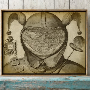 Stampa MAPPA DEL MONDO, La Testa Fool, Mappa del Vecchio Mondo, Mappa della Vecchia Scuola, Poster della Mappa del Mondo, Decorazione della parete Spedizione Fast Track