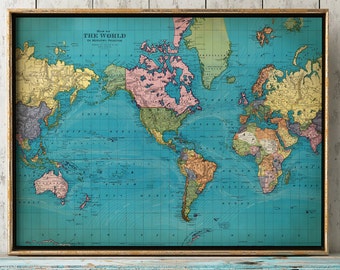 WORLD MAP Print, World Chart, Astronomy Print, Old School Map, World Map Poster, Wall Decor Fast Track Shipping