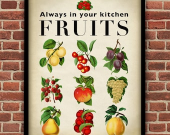 Fruit poster botanical print, botanical art, botanical print, kitchen decoration, always in your kitchen, apple, red fruits,