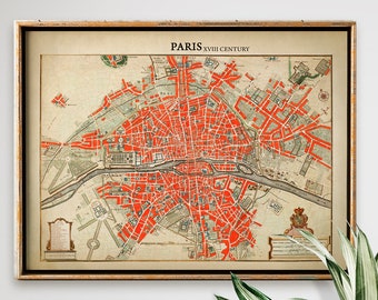 Paris Map Art Print, Colorful Paris City Map Poster, Vintage Style Paris Map, French Map, Parisian Street Map, Home Office Decor
