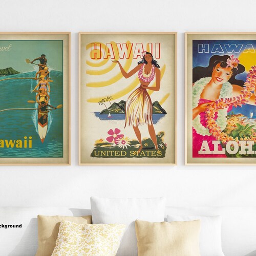 Ensemble d'affiches de voyage à Hawaï : impressions d'art vintage Aloha et surf