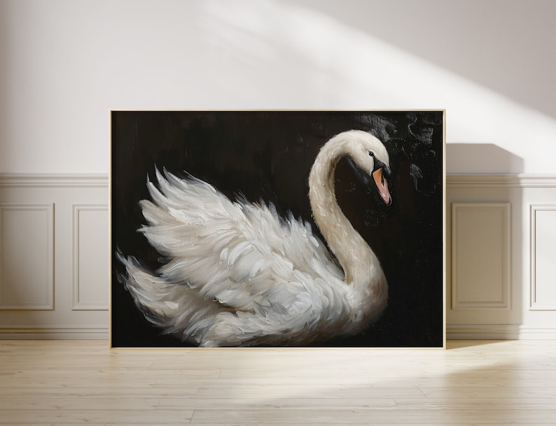 Swan painting over black background