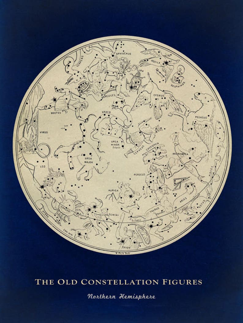 Northern Constellations Map: Vintage Zodiac Astronomy Art Print - Etsy