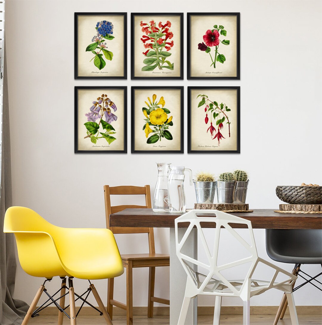 Wildflowers BOTANICAL Print SET of 6 Art Prints, Colorful Flowers Print ...