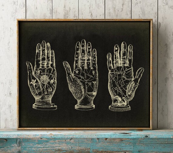 PALMISTRY print, Palmistry Art Poster on black, Chiromancy Print, Fortune Telling Wall Art, Palm-Reading Art, Ancient Arts