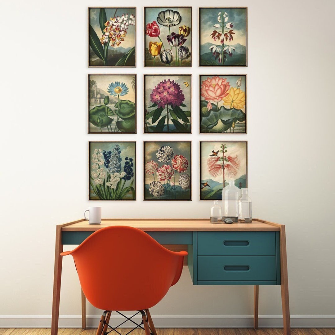 Vintage Botanical Print Set: Floral Gallery Wall Art, Rustic Decor - Etsy