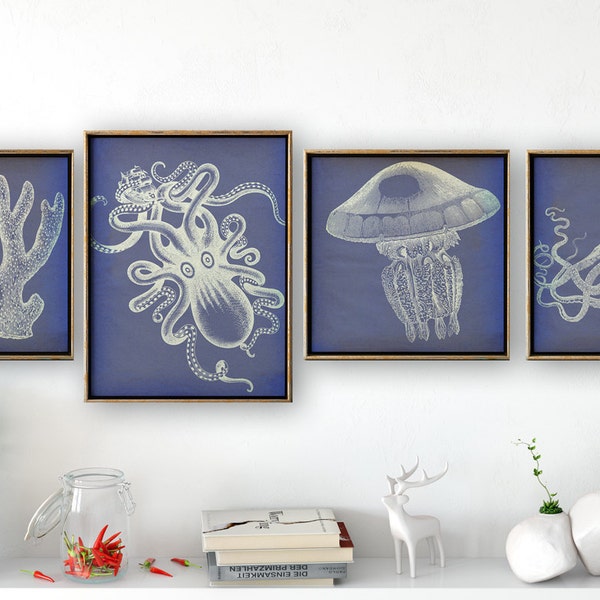 Ocean Animal Prints Set: Coastal Nautical Wall Art