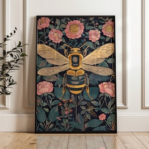 Bee Poster, Floral insect vintage aesthetic print, Beekeeper decor, Entomology Illustration, Bee Home Decor, Honey Plants, farmhouse decor.