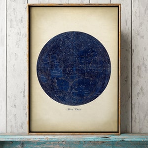 Maan grafiek afdrukken blauwe maan art print, astronomie kamer decor, astronomie poster, hemelse muur kunst, slaapzaal wand decor Fast Track Shipping