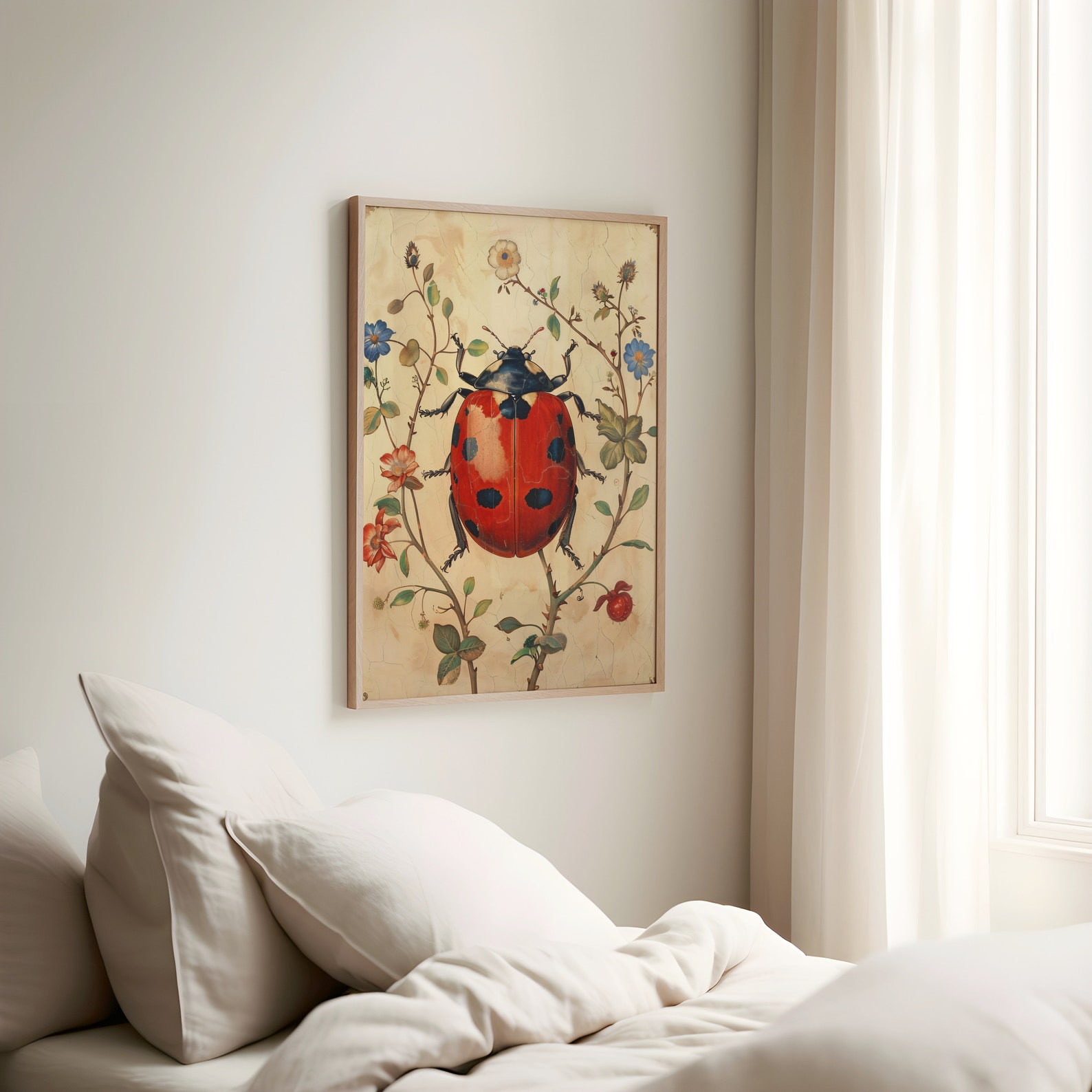 Ladybug Floral Art Print: Vintage Insect Illustration, Garden Decor - Etsy