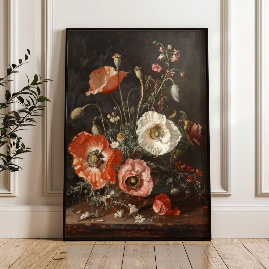 Moody Poppies Print: Vintage Botanical Floral Wall Art - Etsy