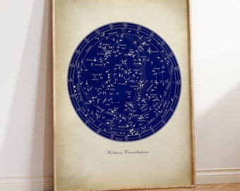 Impresión de gráficos de constelaciones del norte, gráfico de estrellas, impresión de estrellas, decoración de la sala de astronomía, cartel de astronomía, arte de la pared celestial, decoración de la pared del dormitorio