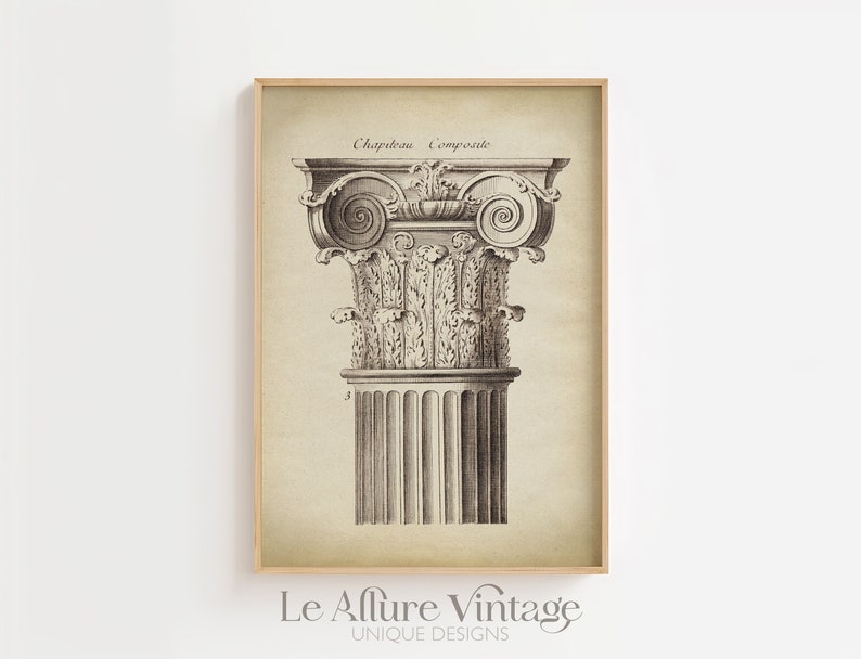 Architecture Print Chapitel, Elegant Classical Architectural Poster, Architectural Drawing, Architect Gift, Antique Architecture image 1