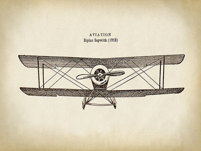 Airplane Art Print, Biplane 1918 Airplane Poster, Antique Biplane Poster, Airplane Wall Art, Aviation History Prints Fast Track Shipping image 2