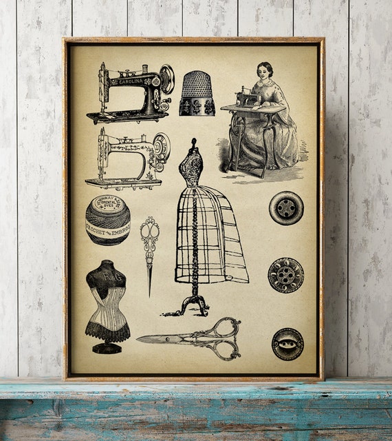 Dressmaker Print, Tools Poster, Women's Clothes Creation, Tailor