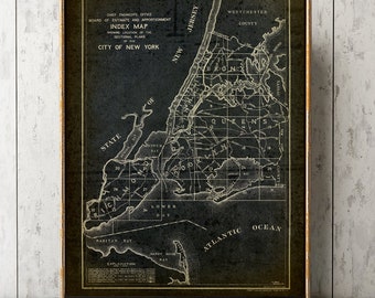Impresión del mapa de la ciudad de Nueva York: arte mural de estilo vintage