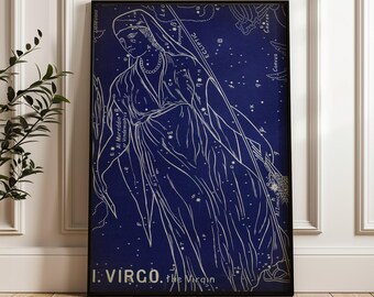 Virgo Constellation Print: Vintage Star Map Astronomy Poster, shipped and mailed