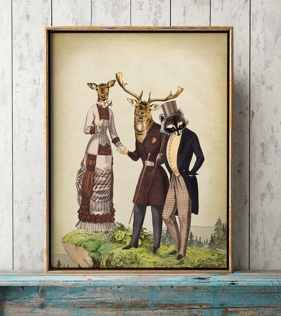 Deer Portrait Art Print Vintage Animal Portrait Romantic Etsy