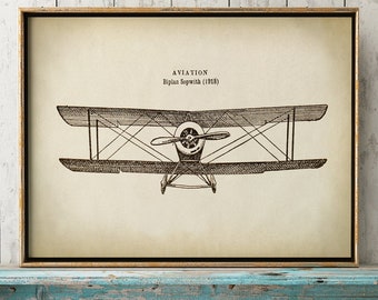 Airplane Art Print, Biplane 1918 Airplane Poster, Antique Biplane Poster, Airplane Wall Art, Aviation History Prints Fast Track Shipping