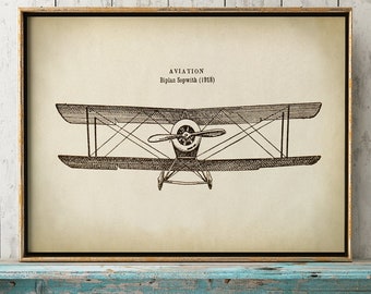 Antique Biplane Art Print: 1918 Aviation Poster