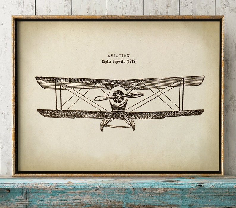Airplane Art Print, Biplane 1918 Airplane Poster, Antique Biplane Poster, Airplane Wall Art, Aviation History Prints Fast Track Shipping image 1