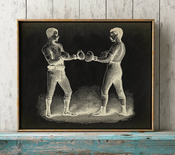 Vintage Boxing Art Print: Victorian Men, Black Background