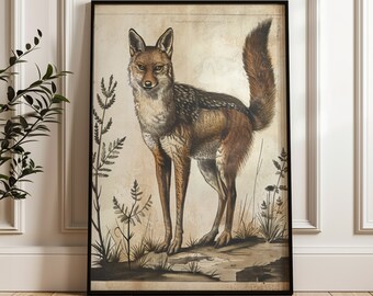 Lámina artística de zorro vintage: decoración rústica de animales del bosque