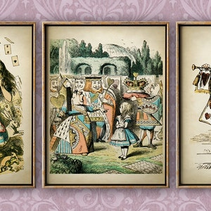 Conjunto de láminas de Alicia en el país de las maravillas: Ilustración infantil, conejo de fantasía