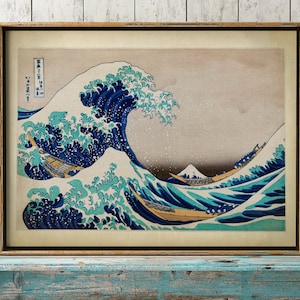 Japanese Hokusai Art Print, The Great Wave of kanawaga Japanese Poster, Sea Wawes Drawing, Vintage Style Japan Art, Coastal Illustration