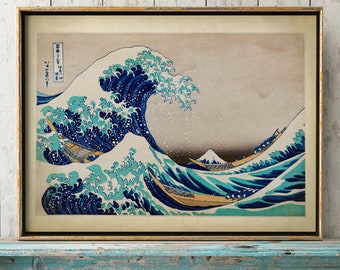 Japanese Hokusai Art Print, The Great Wave of kanawaga Japanese Poster, Sea Wawes Drawing, Vintage Style Japan Art, Coastal Illustration