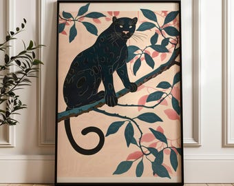 Black Panther Vintage Poster Print: Tropical Minimalist Printed Wall Art