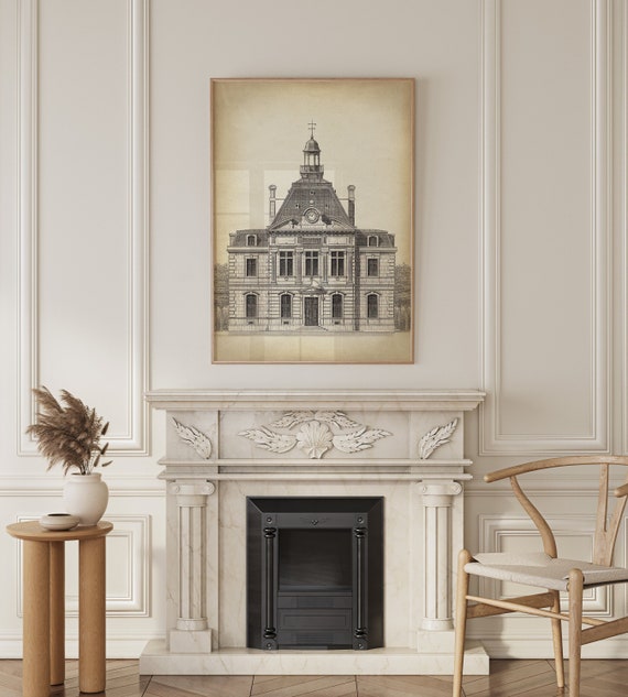 Victorian Architecture Print: Vintage Building Drawing, Architect Gift