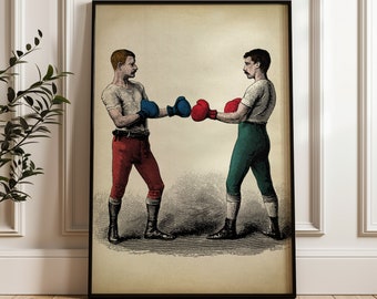 Vintage Boxing Art Print: Victorian Men Fight, Gym Decor