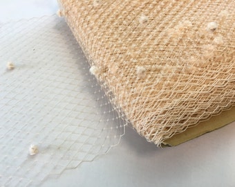 9" Beige Birdcage Veiling - Chenille Dot - 1 yard