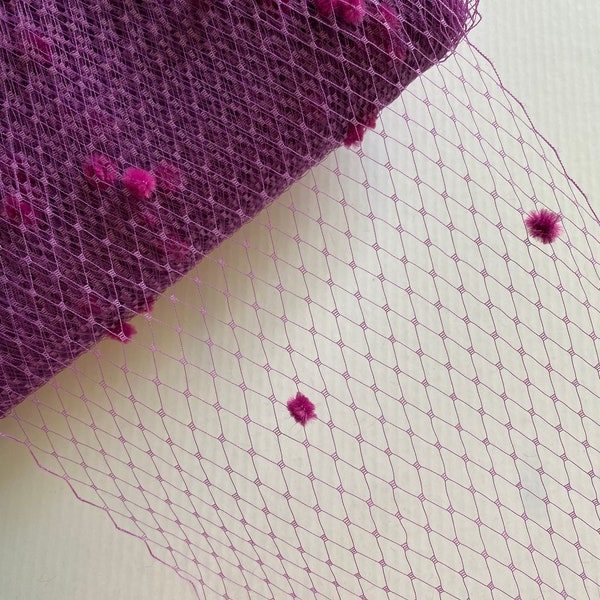 9" Fuchsia/Rose Birdcage Veiling - Chenille Dot - 1 yard