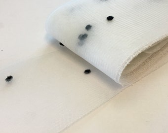 6" Blanco y Negro Crinoline Chenille Dot Trenza de pelo de caballo 1 yarda