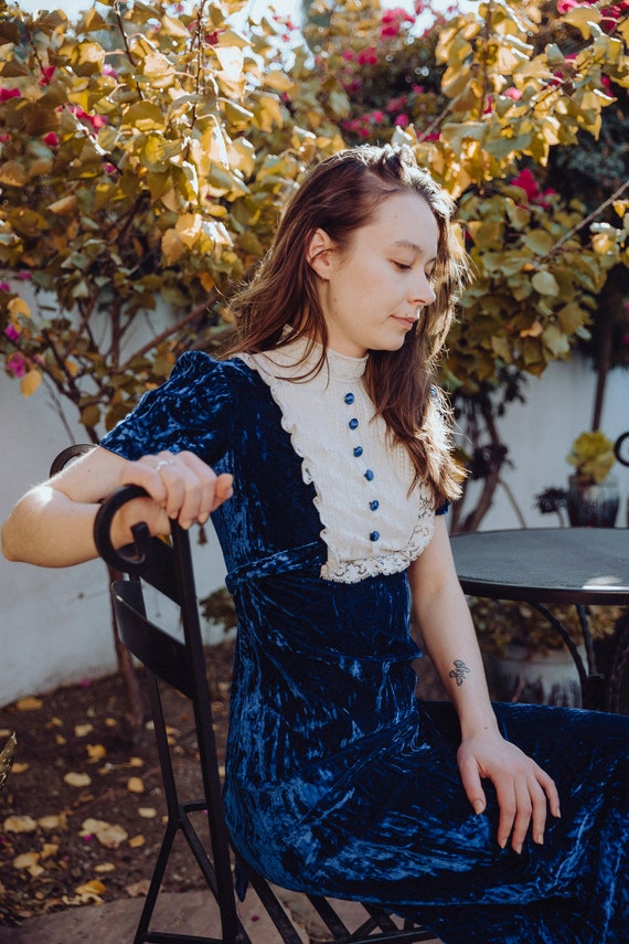 Victorian Blue Velvet Vintage Dress - image 1