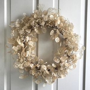 Lunaria Wreath, Money Plant Wreath, Dried Honesty Wreath, Boho Natural Wreath, Ethereal Bohemian Wall Decor, Everlasting Dried Botanical image 1