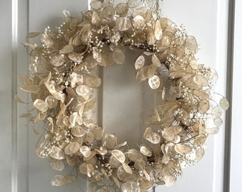 Lunaria Wreath, Money Plant Wreath, Dried Honesty Wreath, Boho Natural Wreath, Ethereal Bohemian Wall Decor, Everlasting Dried Botanical