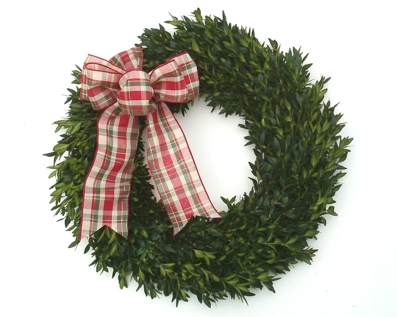 Christmas Wreath, Boxwood Wreath, 12, Fresh Boxwood Wreath, Live Holiday Wreaths, Front Door Wreath, Natural Wedding Decor, Real Boxwood Plaid