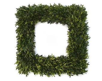 Boxwood Wreath, 14" Square Boxwood Wreath, Christmas Wreath, Fresh Boxwood Wreath, Front Door Wreath, Wedding Decor, Real Boxwood, Greenery