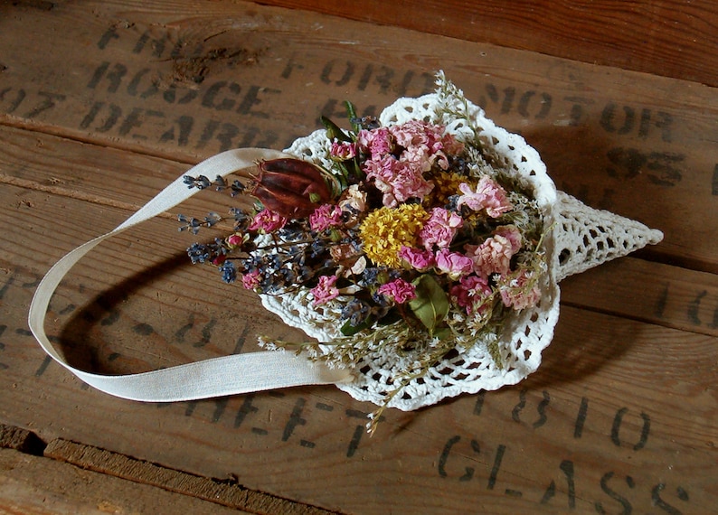 Nosegay Tussie Mussie Small Flower Bouquet Cottage Decor Shabby Farmhouse Dried Flowers French Country Chic Dried Flower Arrangement