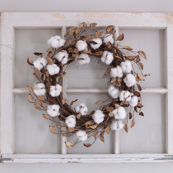 Cotton Wreath, Farmhouse Decor, Cotton Boll Wreath, Farmhouse Wreath, Front Door Wreath,  2nd Anniversary Gift, Wedding Decor
