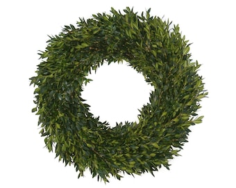 Boxwood Wreath, 14", Fresh Boxwood Wreath, Fresh Christmas Wreath, Burlap Bow, Front Door Wreath,  Natural Wedding Decor, Real Boxwood