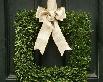 Boxwood Wreath, 18" Square Boxwood Wreath, Christmas Wreath, Fresh Boxwood Wreath, Front Door Wreath, Wedding Decor, Real Boxwood, Greenery