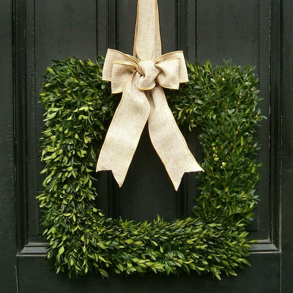 Boxwood Wreath, 18" Square Boxwood Wreath, Christmas Wreath, Fresh Boxwood Wreath, Front Door Wreath, Wedding Decor, Real Boxwood, Greenery