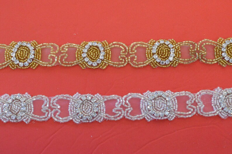 Crystal Rhinestone Trim by the Yard-Wholesale Silver or gold Bridal Trim rhinestone banding 3/4 Crystal Trim Rhinestone Applique image 1