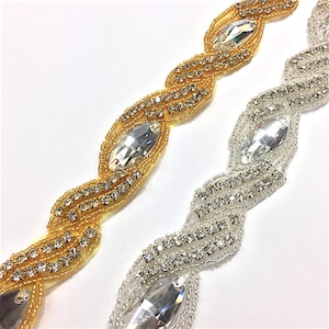 1 1/5”Crystal Beaded Rhinestone Trim Gold-Silver #GY6639 it is the perfect complement for sashes and bridal belts