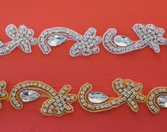 Crystal or AB  Rhinestone Trim by the Yard-Wholesale Silver or gold Bridal Trim- rhinestone banding- 3/4" Crystal Trim -Rhinestone Applique