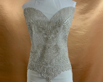 Full Bodice Rhinestone Applique, Beaded,Engagement,Wedding,Evening,Dress . Swarovski Shine ,Silver #81186